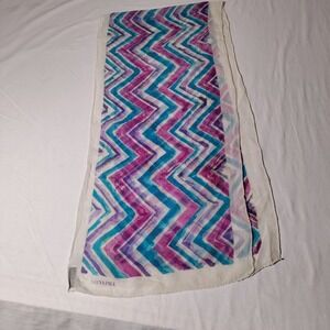 Satya‎ Paul Zig Zag Purple Blue Cream Stole Scarf Approx. 13.75" x 62" - stains